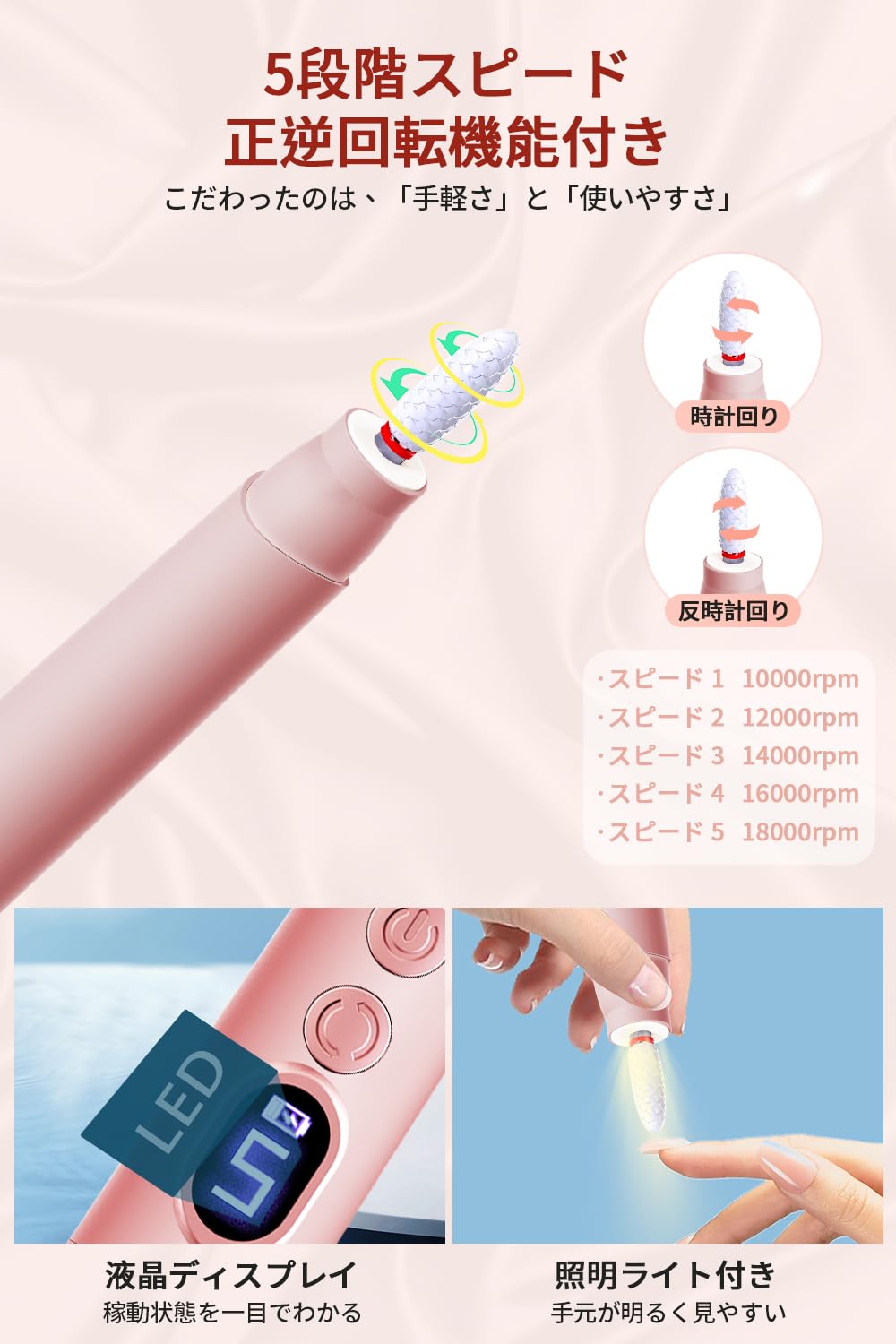 Amazon.co.jp: ネイルマシン コードレス 【ライト付+LEDディスプレイ